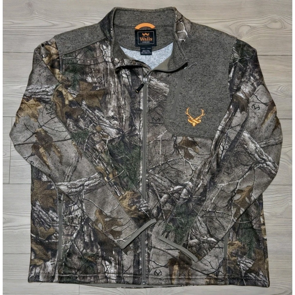 Walls Outdoors Jacket Realtree Full Zip Camo Mens 2XL Blaze Orange Logo Coat